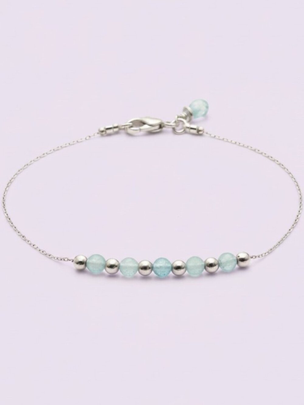 Natural Aquamarine Anklet, Dainty, Sterling Silver,  March Birthstone